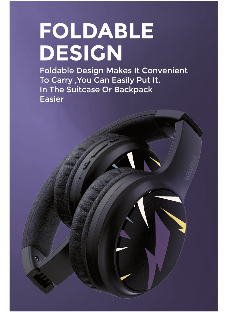 Faster S5 Special Edition Over-Ear Wireless Headphones - Deep Bass Sound, HiFi Stereo Bluetooth Headphones - Active Noise Cancellation, Foldable Design, 8 Hours Playtime, Lightweight Foam Ear Cups - Ideal for Travel, Work, Gaming, and TV  - Image 3