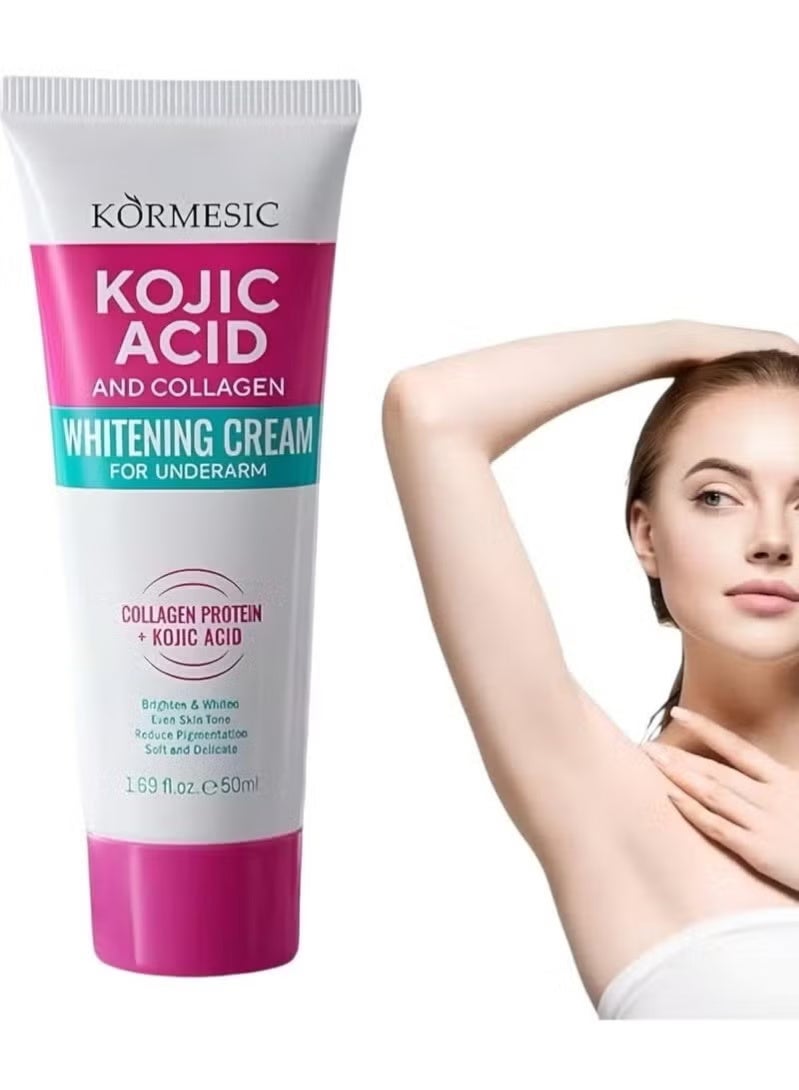 Kormesic حمض كوجيك وكولاجين كريم تبييض تحت الذراعين، تقليل مظهر البقع الداكنة والصبغة غير المتساوية، 50 مل - Image 1