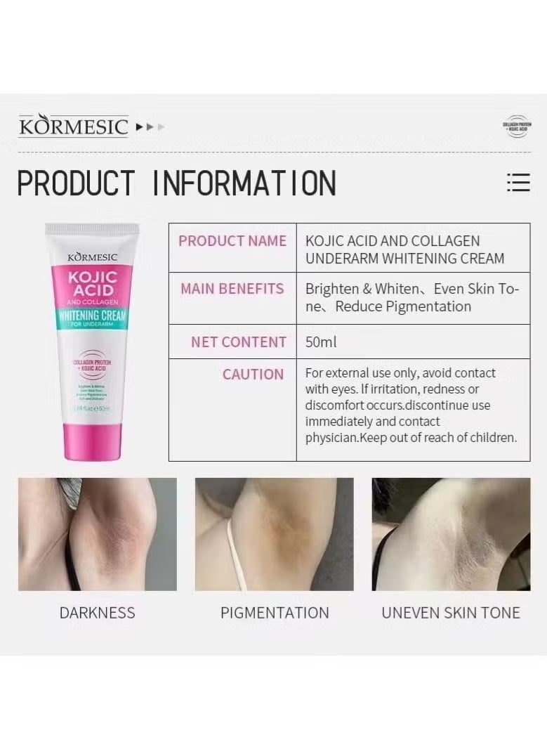 Kormesic حمض كوجيك وكولاجين كريم تبييض تحت الذراعين، تقليل مظهر البقع الداكنة والصبغة غير المتساوية، 50 مل - Image 5
