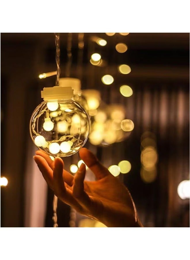 Generic Indoor Outdoor Decoration Wishing Ball String Light Ramadan Eid Christmas Home Decoration Led Ball Shape Flashing Curtain Lights Waterproof Warm White  - Image 4
