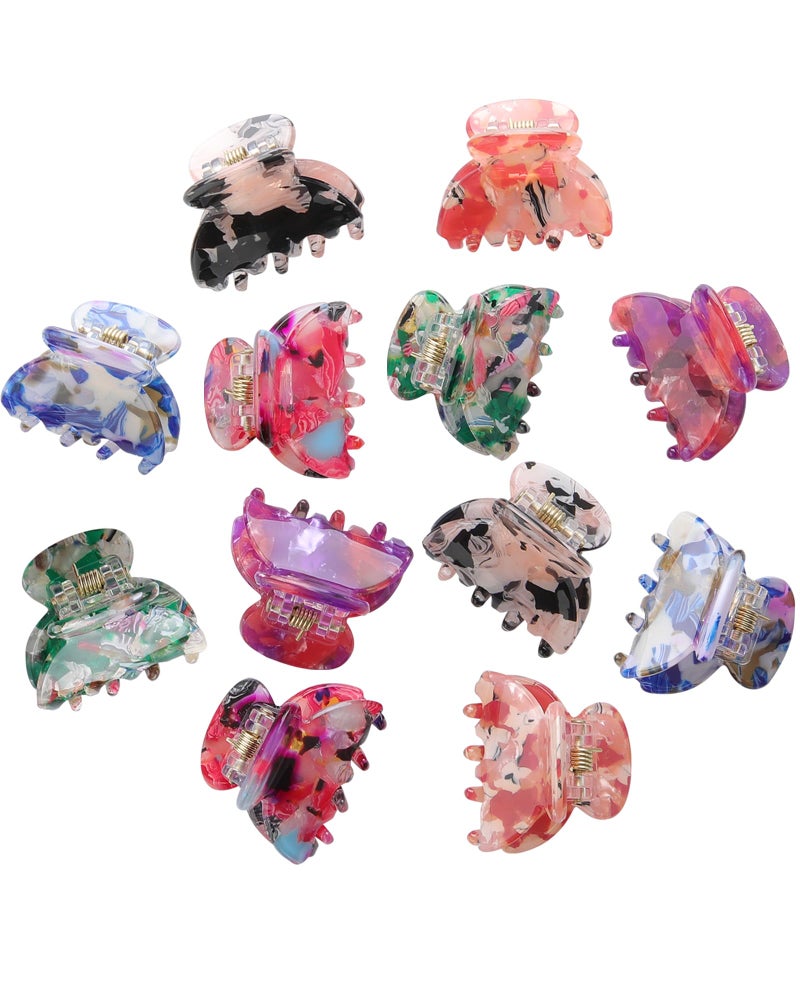 Molans Claw Hair Clips Jaw Clamps - 12PCS Small Hair Claw Jaw Clamp for Thin Hair Styling Accessories Classic Hair Clamp for Women Girls (Flower#1) - Image 1