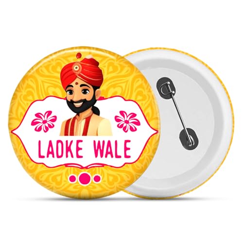 ZYOZIQUE ® Ladke Wale Wedding Badges | Ladke Wale Badges | Ladke Wale Badges For Groom's Family - Wedding Badges For Groom, Family & Friends | Wedding Decoration Kit (PACK OF 12) - Image 1