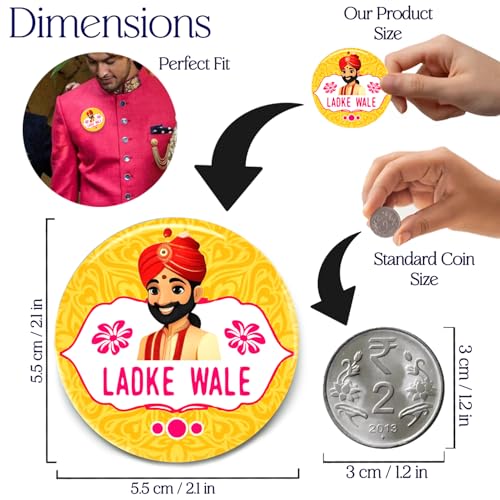 ZYOZIQUE ® Ladke Wale Wedding Badges | Ladke Wale Badges | Ladke Wale Badges For Groom's Family - Wedding Badges For Groom, Family & Friends | Wedding Decoration Kit (PACK OF 12) - Image 3