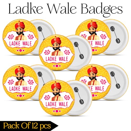 ZYOZIQUE ® Ladke Wale Wedding Badges | Ladke Wale Badges | Ladke Wale Badges For Groom's Family - Wedding Badges For Groom, Family & Friends | Wedding Decoration Kit (PACK OF 12) - Image 2