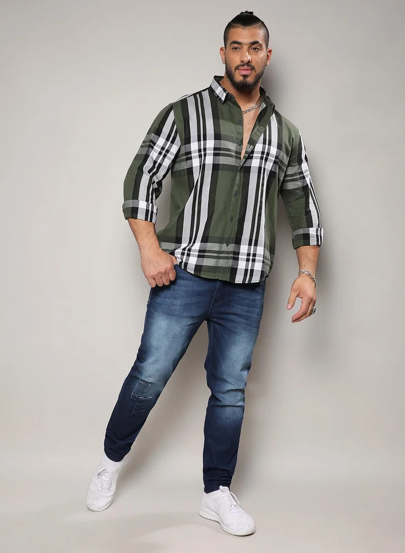 Instafab Plus Instafab Plus Men's Dark Green Tartan Plaid Shirt For Casual Wear | Spread Collar | Long Sleeve | Button Closure | Cotton Shirt Crafted With Comfort Fit For Everyday Wear