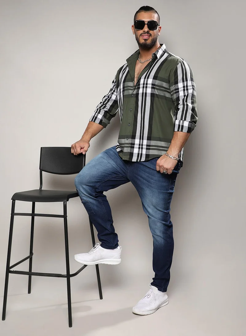 Instafab Plus Instafab Plus Men's Dark Green Tartan Plaid Shirt For Casual Wear | Spread Collar | Long Sleeve | Button Closure | Cotton Shirt Crafted With Comfort Fit For Everyday Wear