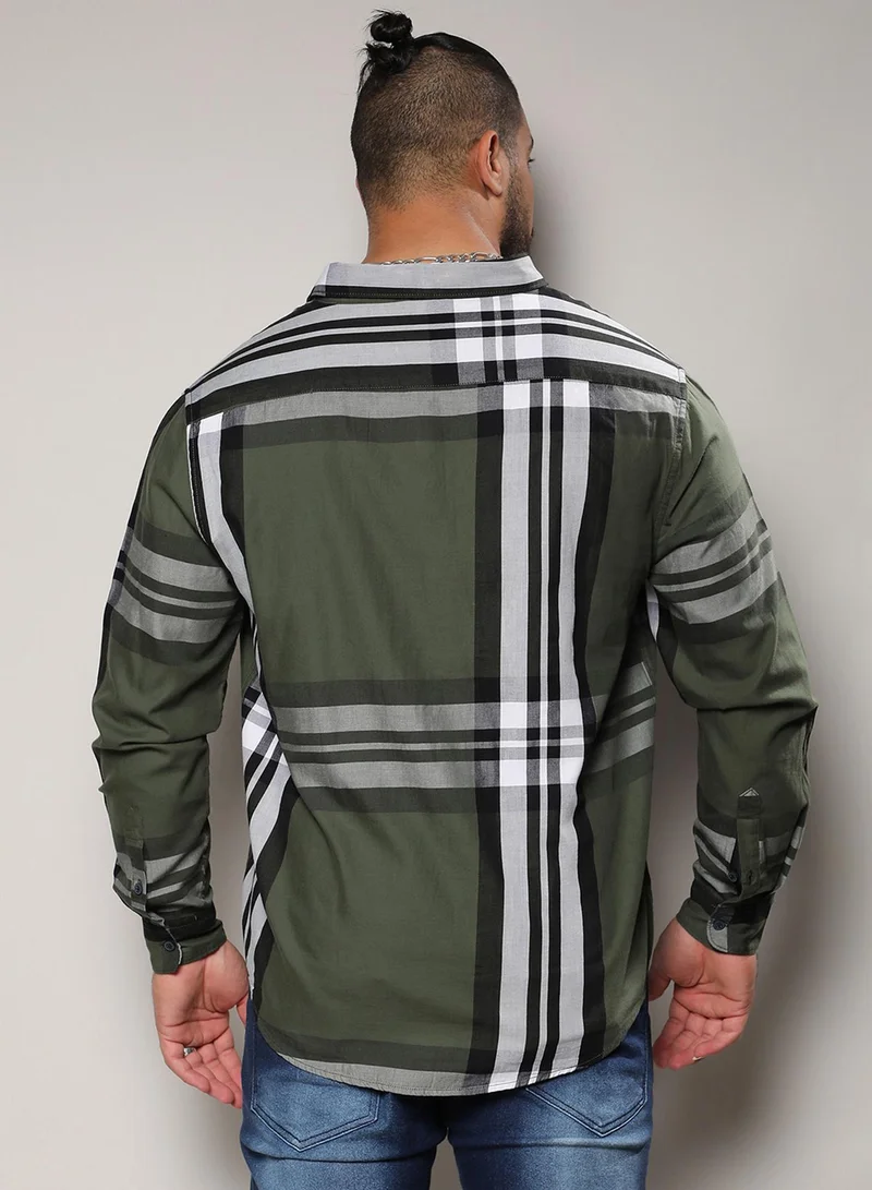 Instafab Plus Instafab Plus Men's Dark Green Tartan Plaid Shirt For Casual Wear | Spread Collar | Long Sleeve | Button Closure | Cotton Shirt Crafted With Comfort Fit For Everyday Wear