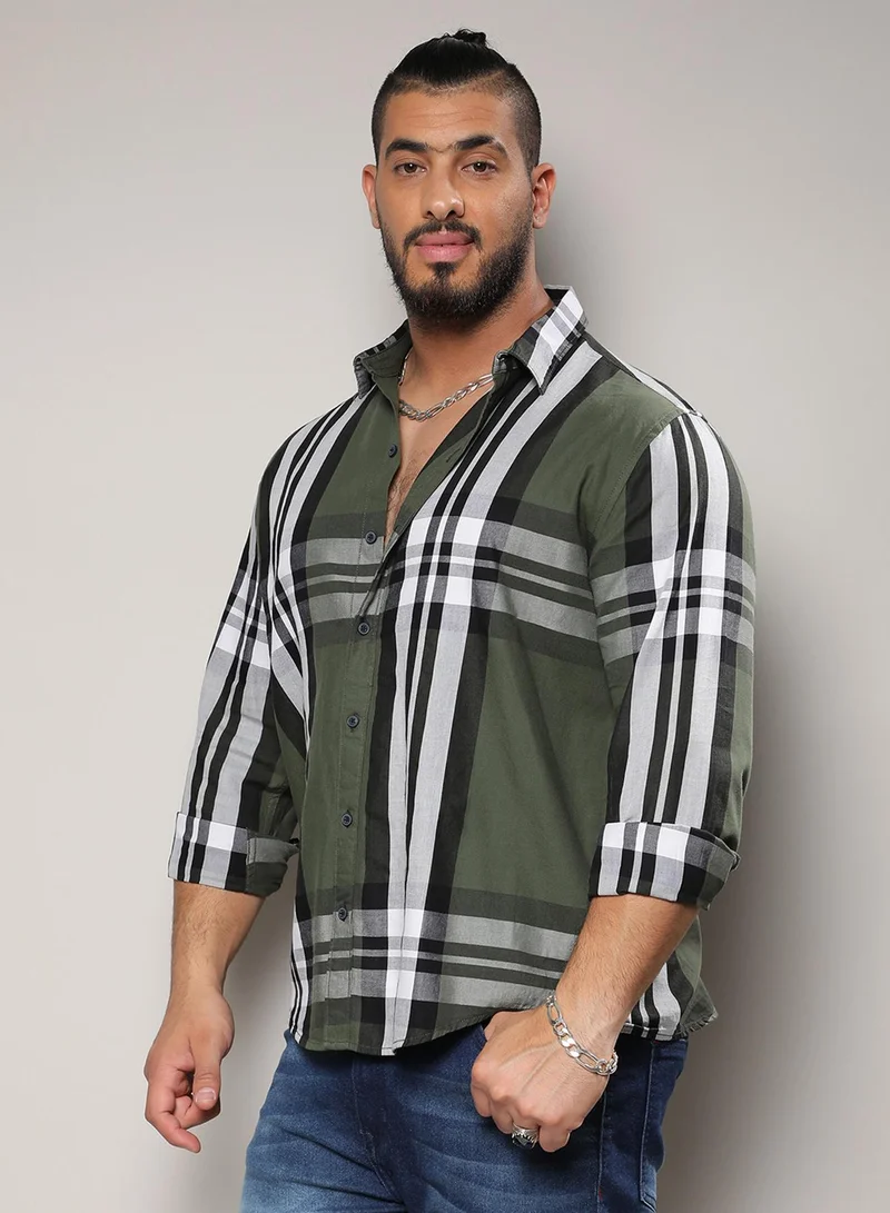Instafab Plus Instafab Plus Men's Dark Green Tartan Plaid Shirt For Casual Wear | Spread Collar | Long Sleeve | Button Closure | Cotton Shirt Crafted With Comfort Fit For Everyday Wear