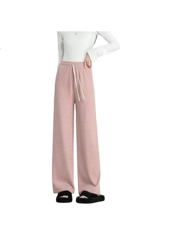 Dme Women'S High Waist Elastic Straight Leg Wide Leg Casual Pants Pink Xl - Image 3
