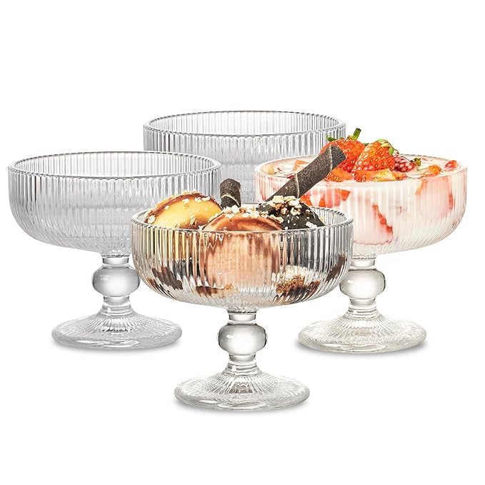 AZLVERA Ice Cream Sundae Glass Bowl Set of 6 Clear Stripes Footed Dessert Bowls Glass Dessert Cups Perfect for Sundae Ice Cream Fruit Salad Cocktail Trifle 250 ml 6 - Image 5