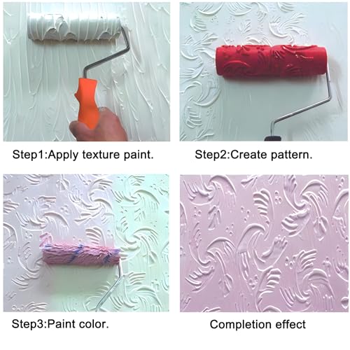 BANCOO 7"DIY Patterned Paint Roller | Decorative Art Texture Roller | Embossing Texture Rubber Roller Painting Supplies | Pattern Art Texture Tools for Household Wall Painting (BK325R) - Image 2