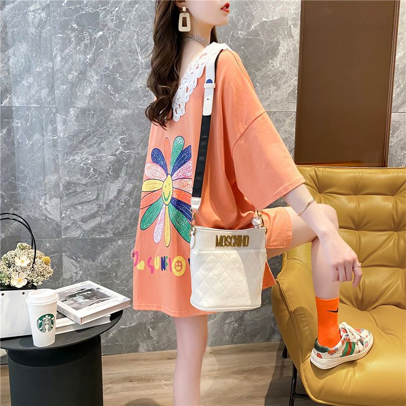 Summer T-shirt Women's Short-sleeved Student Mid-length 2023 New Internet Trendy Front and Back V-neck Loose Top ins Trendy Korean Style - Image 4