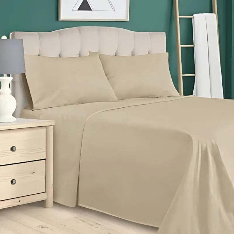 FOAM CRAFT Luxury Quality 6 Piece Bed Sheet Set - Queen Size, 100% Cotton, Fade Resistant, Beige - Image 1