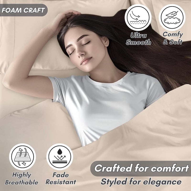 FOAM CRAFT Luxury Quality 6 Piece Bed Sheet Set - Queen Size, 100% Cotton, Fade Resistant, Beige - Image 5