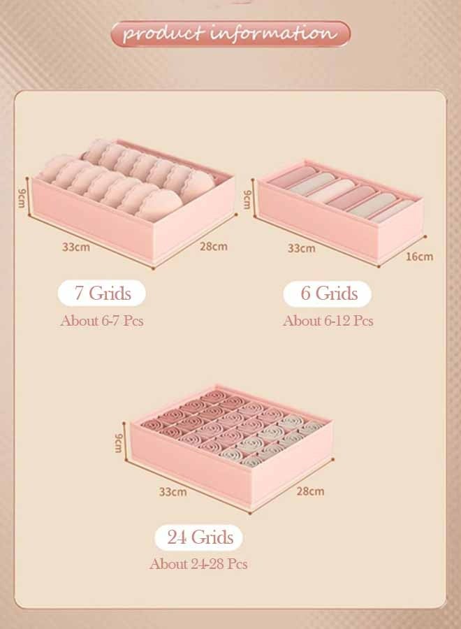 Bukela 3 PCS Drawer Organizer, Wardrobe Clothes Storage Organizer Box, Underwear Bra Organiser Closet Drawer Divider for Skirts Socks Bras Panties & Scarf（Pink）  - Image 3