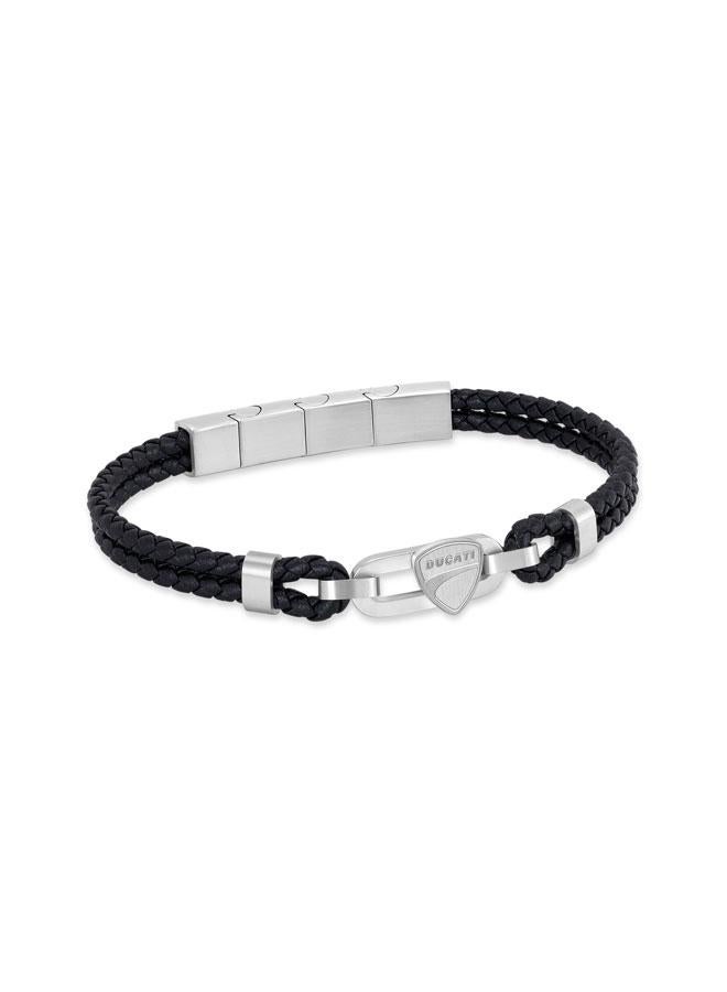 Ducati Nitro Silver Stainless Steel Black Braided Leather Bracelet for Men 180mm - Image 2