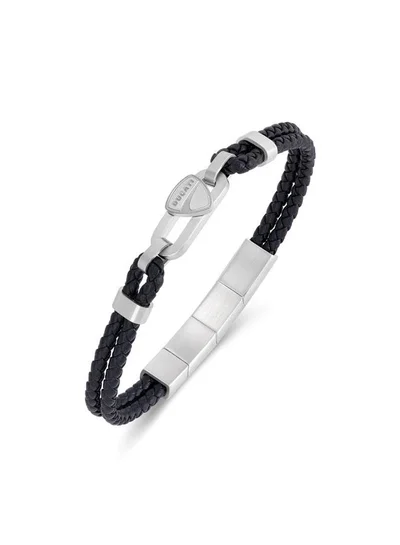 Ducati Nitro Silver Stainless Steel Black Braided Leather Bracelet for Men 180mm