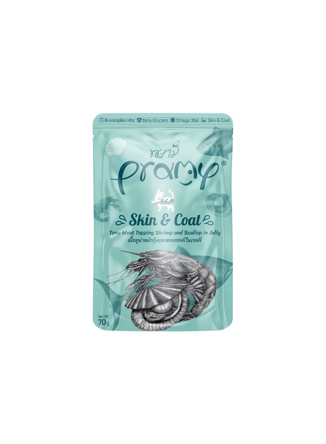 Pramy Tuna With Shrimp and Scallop in Jelly Wet Food for Adult Cats 70 g Pramy Pouches - Carton 12 Pcs 
