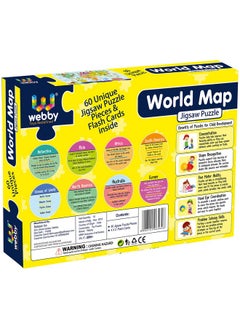 Webby Amazing World Map Jigsaw Floor Puzzle 60 Pcs With 4 Double Sided Flashcards  - Image 2