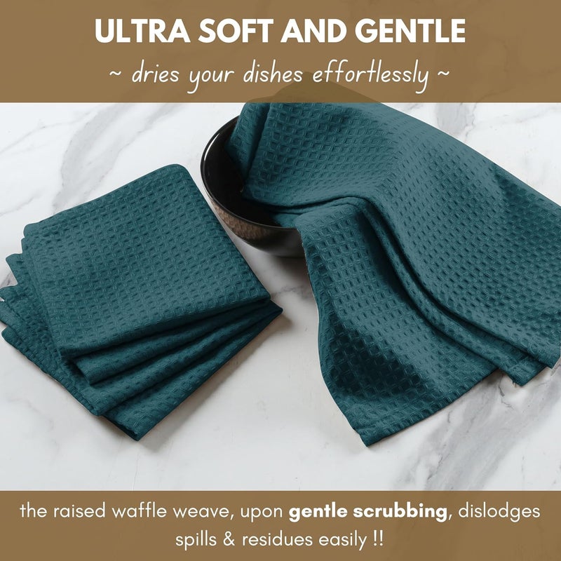Native Fab Waffle 12 Pack Dish Cloths  100 Cotton Absorbent Quick Drying Washable Towels for Cleaning Cooking  Ideal for Home Restaurants Bars  Multi Purpose Use  12 x 12 inch  Teal Green - Image 5