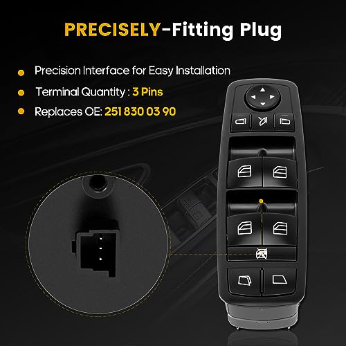 ROADFAR Window Switch Power Window Switch Master Control Switch Front Driver Side Replacement Parts fits for 2007-2009 Mercedes-Benz GL320 R320 2010-2012 GL350 2007-2012 GL450 2008-2012 GL550 2518300390 - Image 5