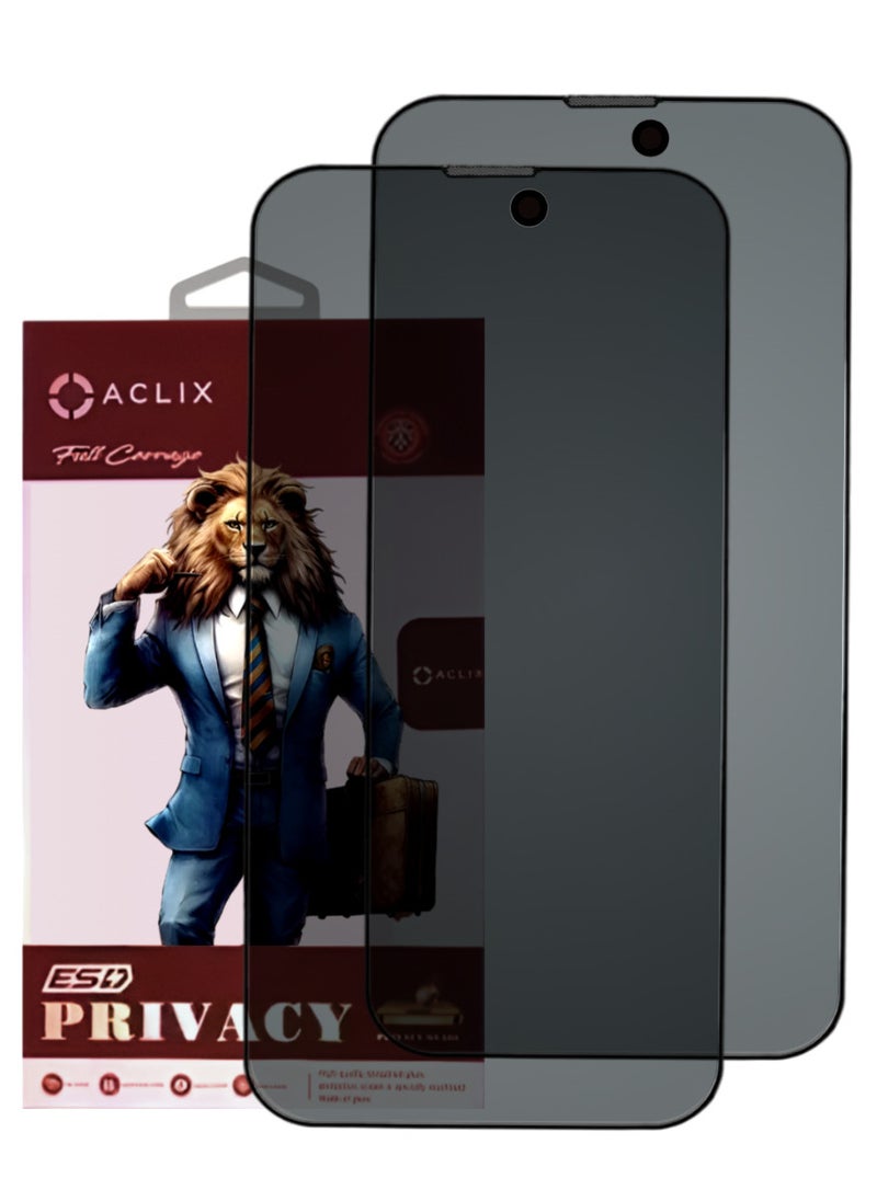 2 Pieces Antistatic ESD Dustproof Premium Quality High Definition Anti-Spy Privacy Tempered Glass Screen Protector Designed For  iPhone 15 Pro Max