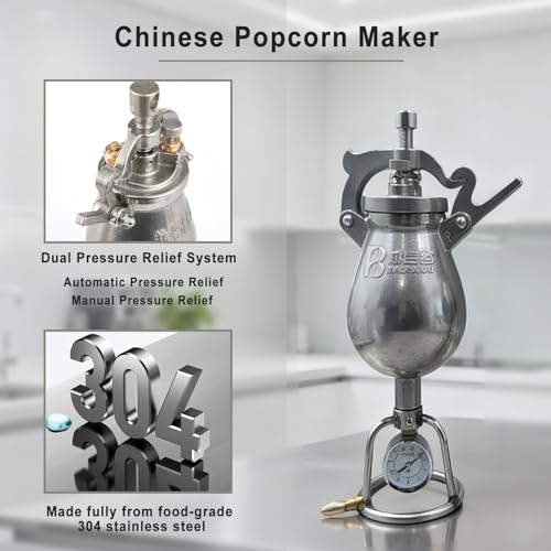 Jueraori 500ML Chinese Popcorn Maker, 304 Stainless Steel Popcorn Machine, High Pressure Hand Stick Pop Popcorn Popper for Movie Night Home Party Fun (Silver) - Image 2