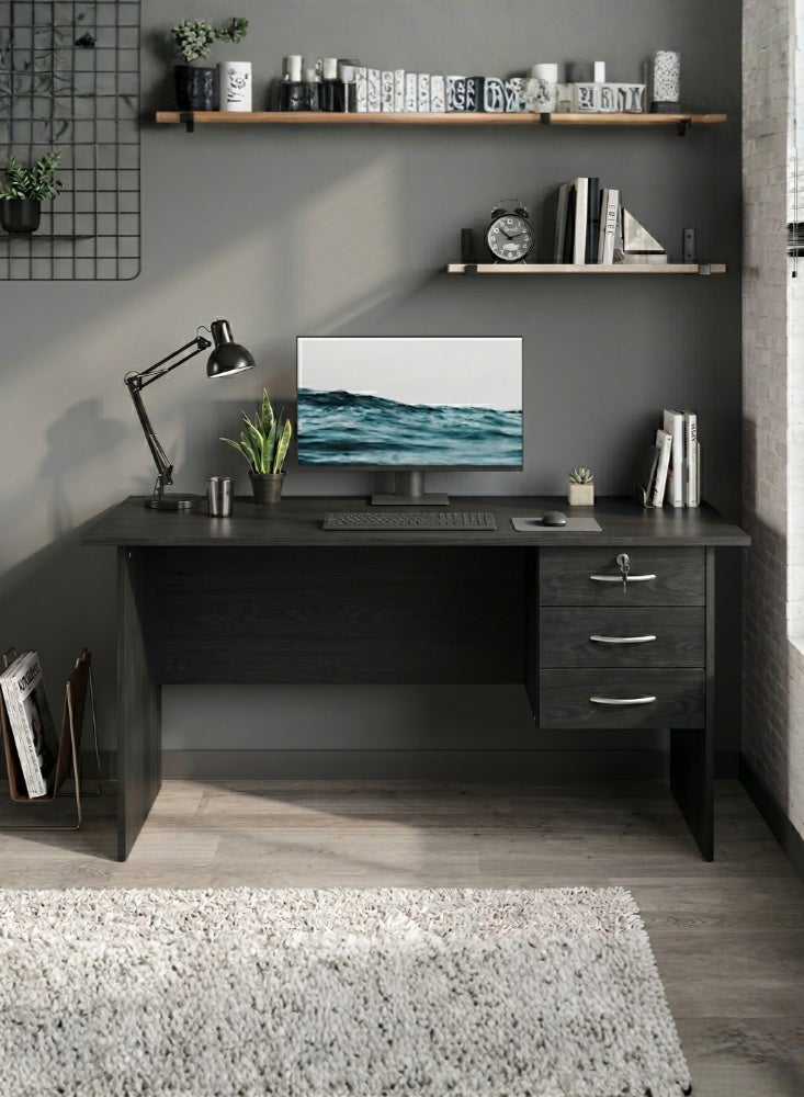 Karnak Denard Wooden Office Desk with Lockable Drawers | Modern Study & Gaming Table Workstation for Home Office Furniture (Wenge) - Image 1