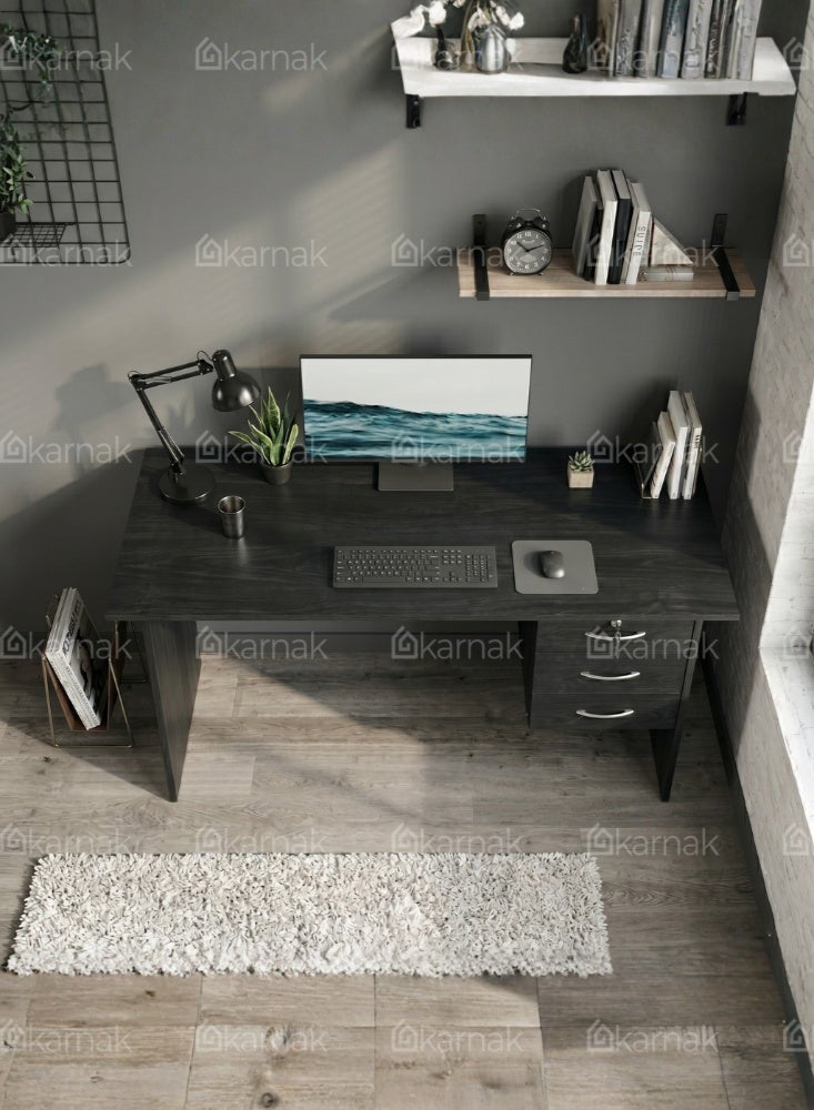 Karnak Denard Wooden Office Desk with Lockable Drawers | Modern Study & Gaming Table Workstation for Home Office Furniture (Wenge) - Image 5