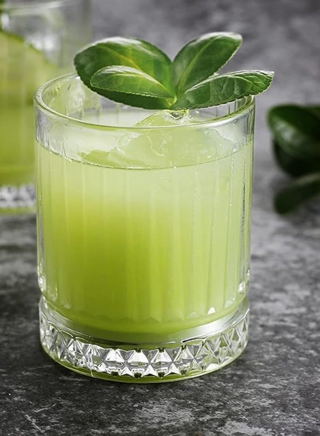 Vitacelli Glasses Set of 6, Transparent, 355 ML Multi Line Design Glass for Drinking Bourbon, Cocktails, Cognac - Old Fashioned Cocktail Tumblers - Image 1