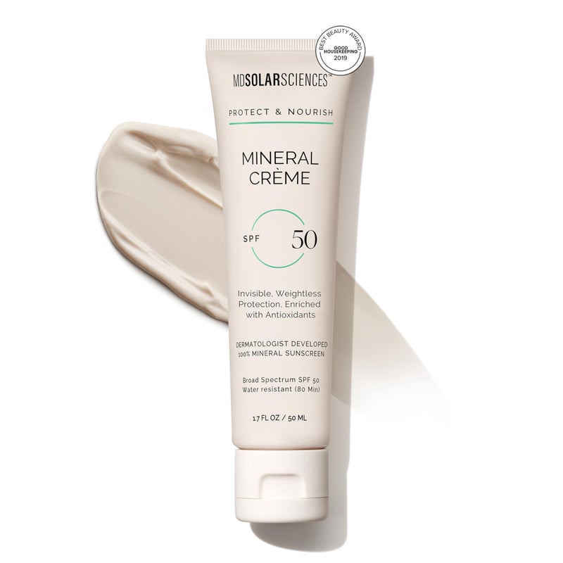MDSolarSciences Mineral CrÃ¨me Sunscreen SPF 50 | Water-Resistant, Broad Spectrum UV Protection | Zinc Oxide Formula with Antioxidants | No White Cast, Sheer Matte Finish for All Skin Types (1.7 Fl Oz) - Image 1