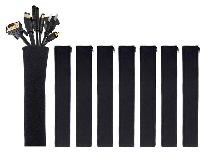 JOTO Flexible Neoprene Cable Sleeve Wrap Cover Management Cord Wire Hider System with Zipper for TV Computer Office Home (Black, 19-20 Inch) -Pack of 8 - Image 2