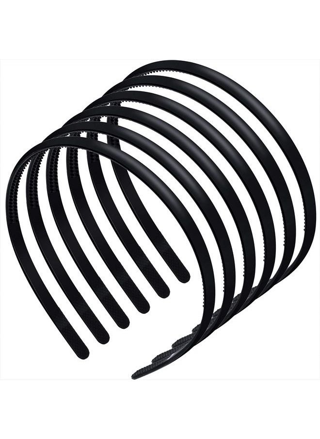WILLBOND 6 Pieces Plastic Plain Headbands Teeth Comb Headbands Halloween Skinny DIY Hair Bands Headbands for Women Girls (Rubber Black, 8 mm)  - Image 1