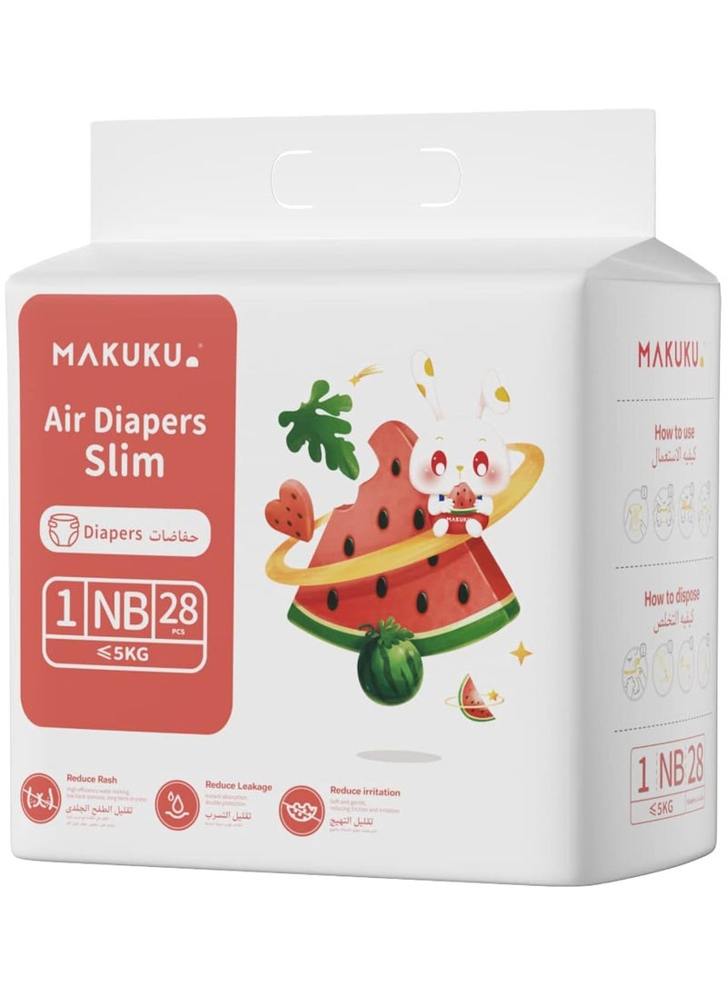 Makuku MAKUKU Air Slim Tape Diapers - Size 1 (0-5kg) | 0-2 months | 28 Pieces 