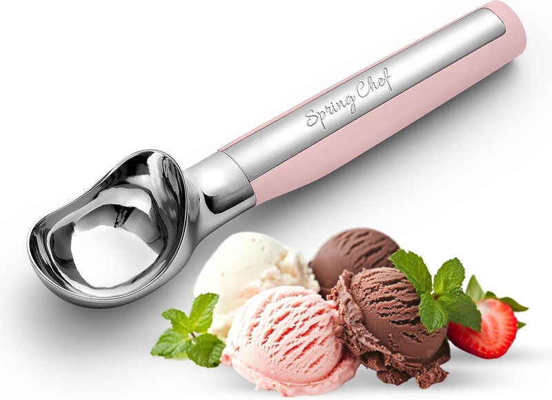 Spring Chef Heavy Duty Metal Ice Cream Scoop - Dishwasher Safe Ice Cream Scooper, Commercial Icecream Scoop Spade, Professional Kitchen Tool for Gelato, Melon, Sundae, Cookie Spoon - Pink Lemonade - Image 1