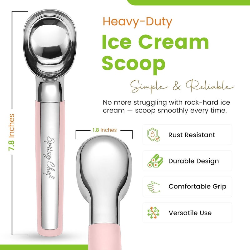 Spring Chef Heavy Duty Metal Ice Cream Scoop - Dishwasher Safe Ice Cream Scooper, Commercial Icecream Scoop Spade, Professional Kitchen Tool for Gelato, Melon, Sundae, Cookie Spoon - Pink Lemonade - Image 2