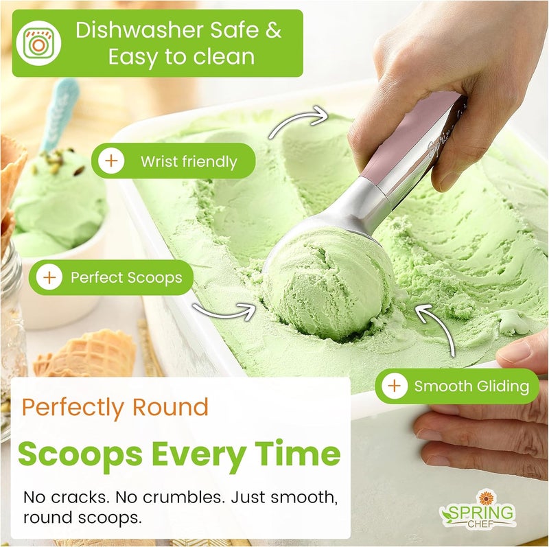 Spring Chef Heavy Duty Metal Ice Cream Scoop - Dishwasher Safe Ice Cream Scooper, Commercial Icecream Scoop Spade, Professional Kitchen Tool for Gelato, Melon, Sundae, Cookie Spoon - Pink Lemonade - Image 5