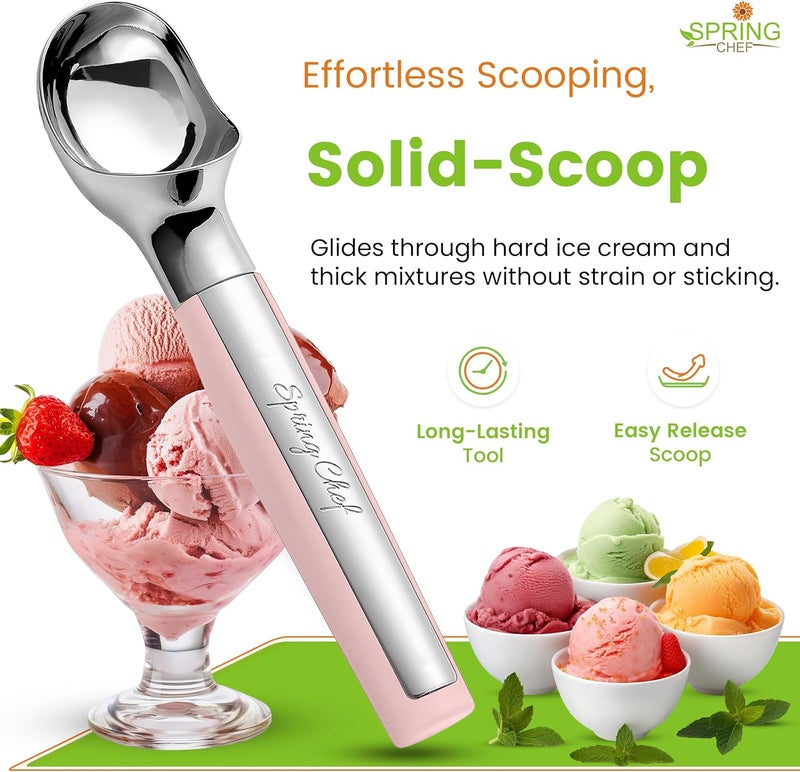 Spring Chef Heavy Duty Metal Ice Cream Scoop - Dishwasher Safe Ice Cream Scooper, Commercial Icecream Scoop Spade, Professional Kitchen Tool for Gelato, Melon, Sundae, Cookie Spoon - Pink Lemonade - Image 3