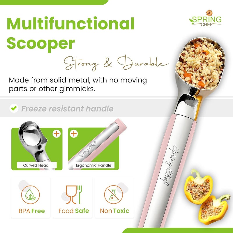 Spring Chef Heavy Duty Metal Ice Cream Scoop - Dishwasher Safe Ice Cream Scooper, Commercial Icecream Scoop Spade, Professional Kitchen Tool for Gelato, Melon, Sundae, Cookie Spoon - Pink Lemonade - Image 4