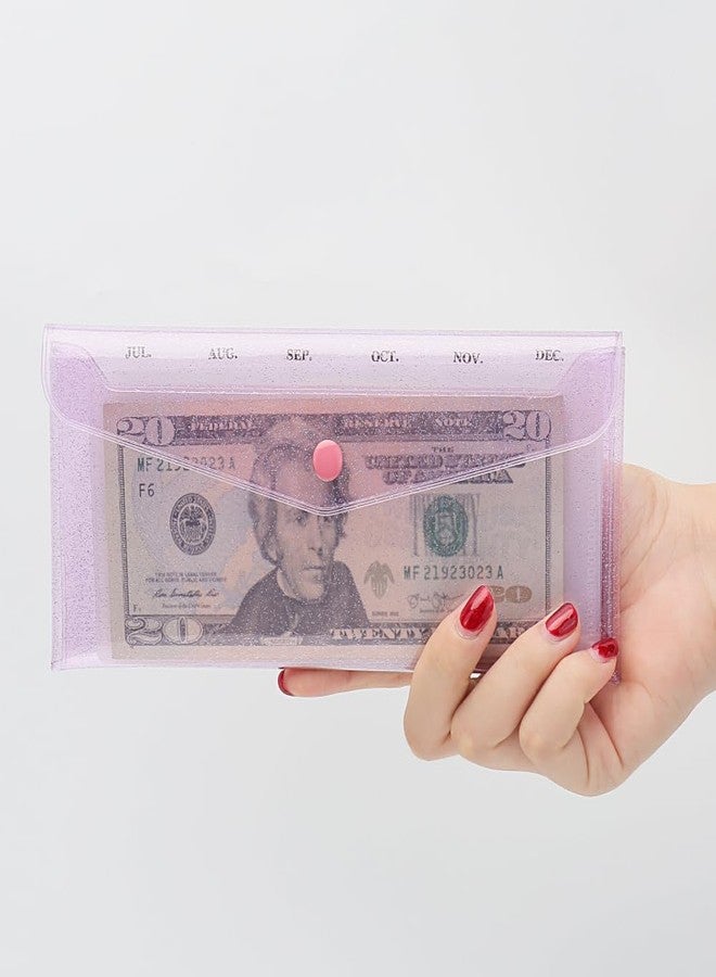 XiowDow Purple Cash Envelope Wallet PVC Budget Wallets with PP Frosted Plastic Reusable Money Envelopes for Cash Pocket Tabs Dividers Month Label Stickers Planner Bill Receipt Invoice Holder Organizer - Image 3