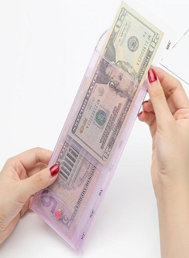 XiowDow Purple Cash Envelope Wallet PVC Budget Wallets with PP Frosted Plastic Reusable Money Envelopes for Cash Pocket Tabs Dividers Month Label Stickers Planner Bill Receipt Invoice Holder Organizer - Image 5