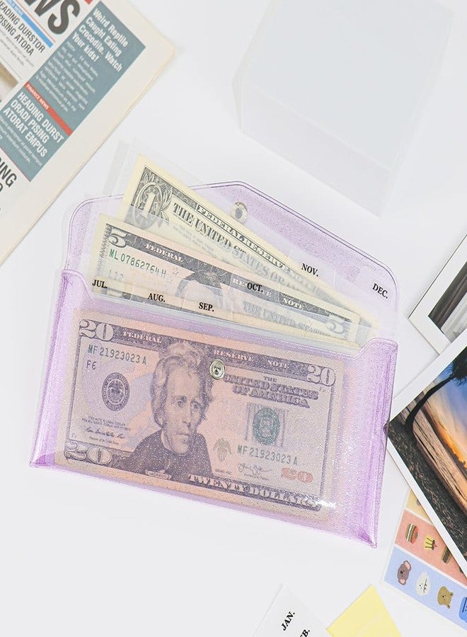 XiowDow Purple Cash Envelope Wallet PVC Budget Wallets with PP Frosted Plastic Reusable Money Envelopes for Cash Pocket Tabs Dividers Month Label Stickers Planner Bill Receipt Invoice Holder Organizer - Image 4