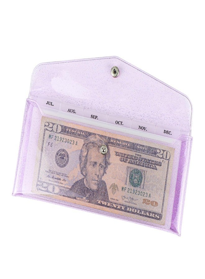 XiowDow Purple Cash Envelope Wallet PVC Budget Wallets with PP Frosted Plastic Reusable Money Envelopes for Cash Pocket Tabs Dividers Month Label Stickers Planner Bill Receipt Invoice Holder Organizer - Image 1