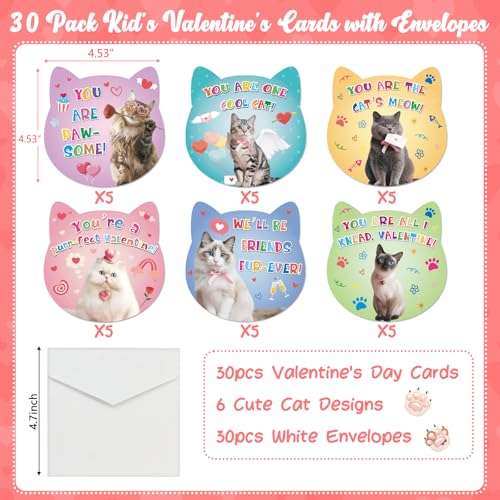 Hoblynth 30 Pack Valentines Day Cards for Kids Classroom Valentine’s Day Cards with Envelopes Lovely Cat Gifts Exchange Card for Classroom Activity Favor Valentines Greeting Card for Girls Boys - Image 2