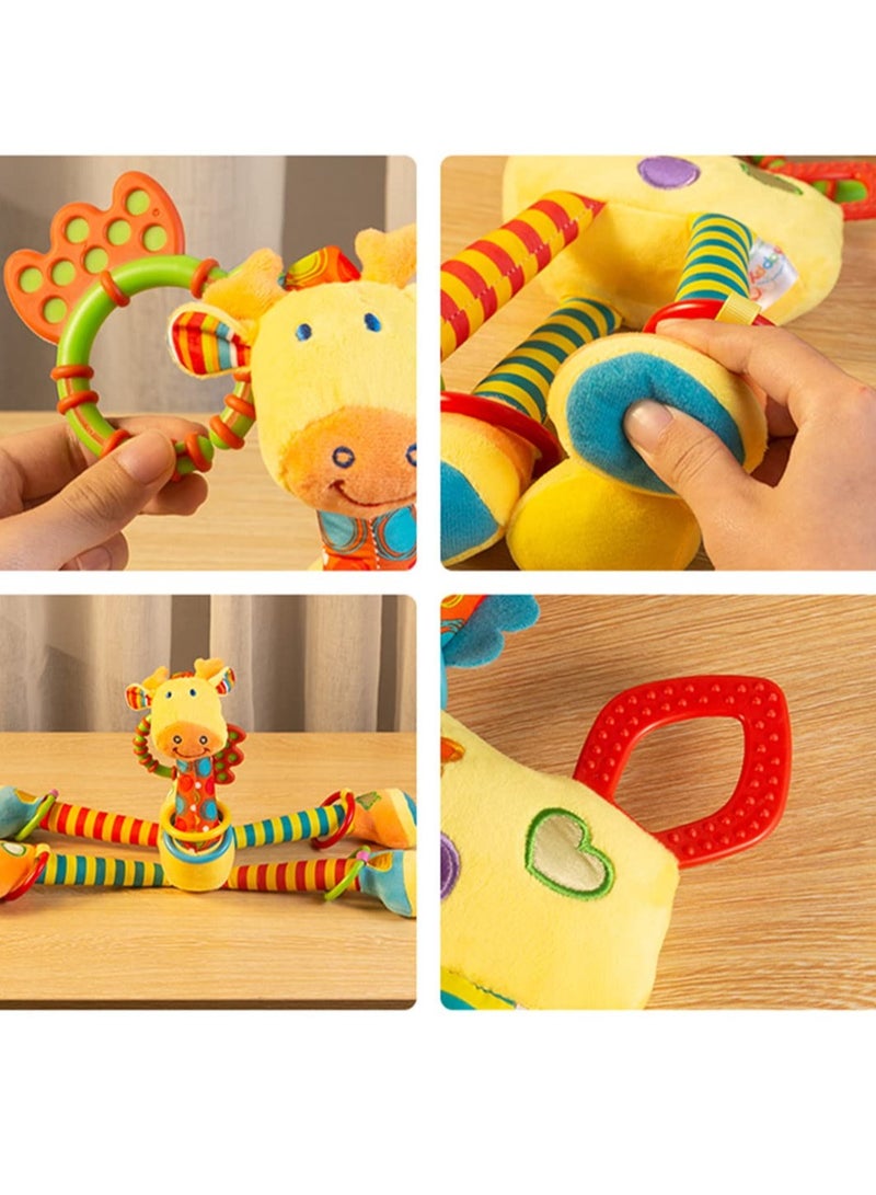 DURKU Car Seat Toys Baby Hanging Toy with C clip Ring Baby Car Toys, Plush Animals Baby Rattle Crinkle Squeaky Toys Car Seat Stroller Mobile Toys (Giraffe) - Image 3