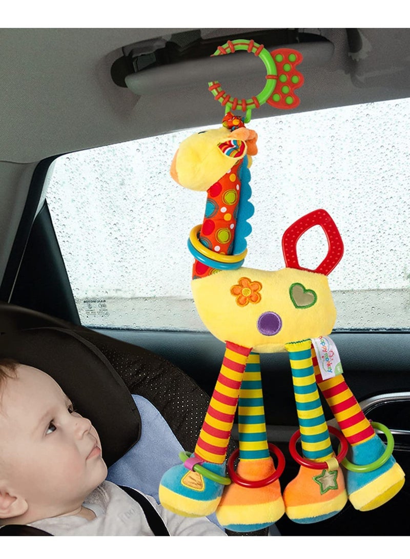 DURKU Car Seat Toys Baby Hanging Toy with C clip Ring Baby Car Toys, Plush Animals Baby Rattle Crinkle Squeaky Toys Car Seat Stroller Mobile Toys (Giraffe) - Image 1
