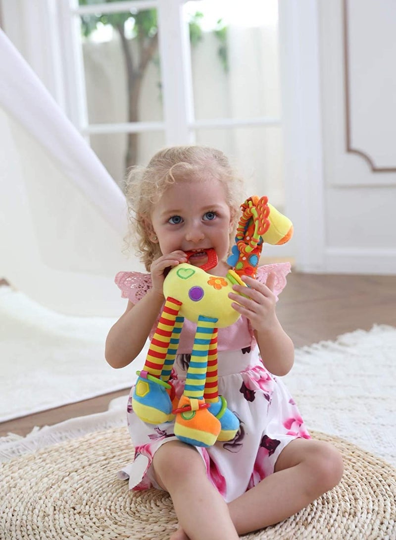 DURKU Car Seat Toys Baby Hanging Toy with C clip Ring Baby Car Toys, Plush Animals Baby Rattle Crinkle Squeaky Toys Car Seat Stroller Mobile Toys (Giraffe) - Image 5