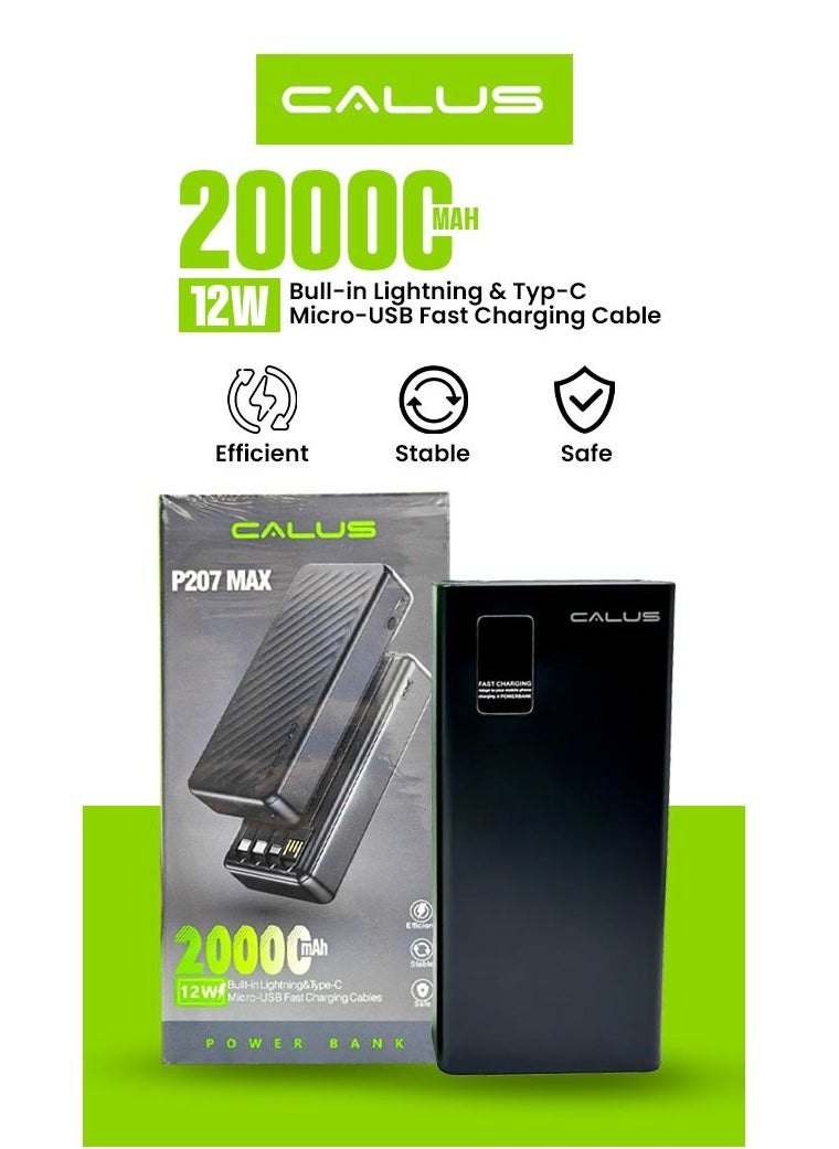 Calus P207 Max 20000mAh Power Bank – High Capacity Portable Charger with Fast Charging, Dual USB Output, LED Indicator, Backup Battery Pack for Travel, Slim External Charger for iPhone, Android, Mobile Devices – Compact USB Power Bank for Smartphones and Tablets
