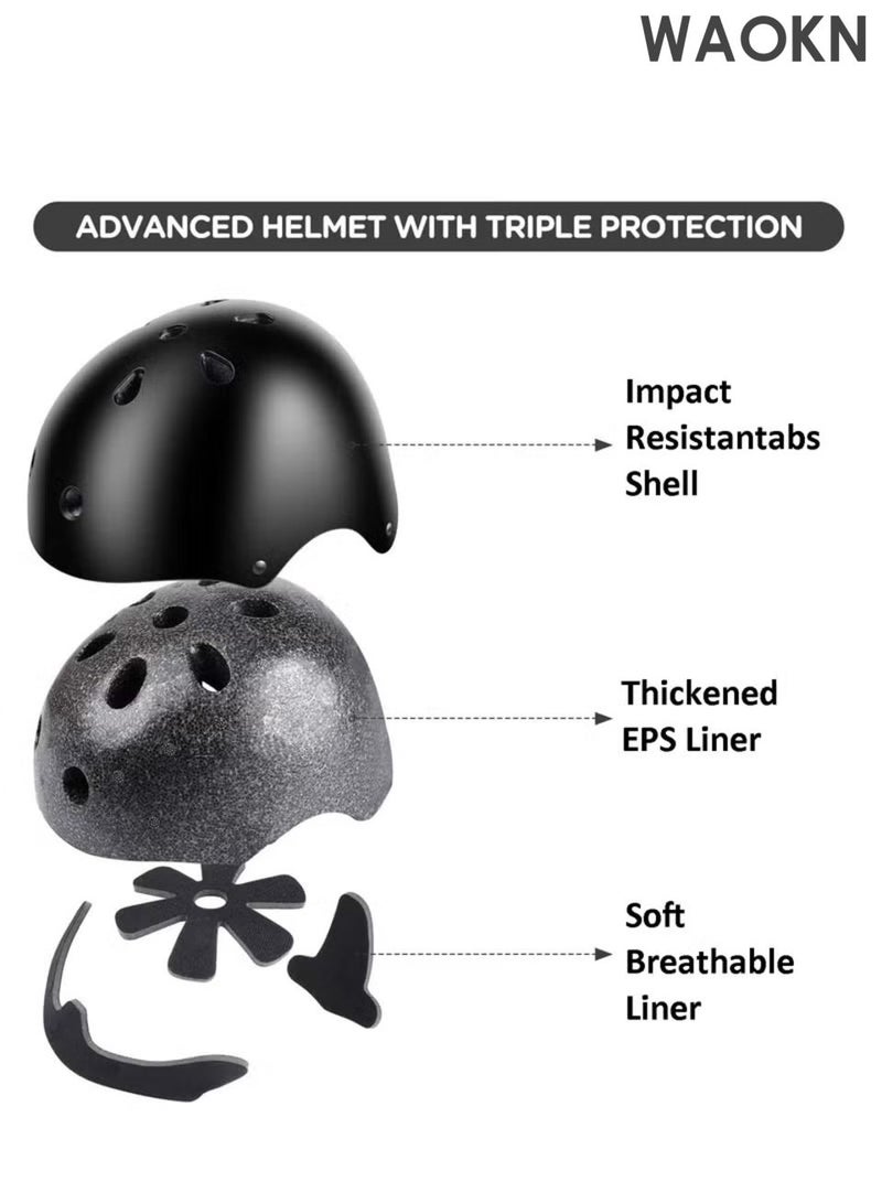 WAOKN Kids Bike Helmet ,Set Skateboard Knee Pads Kids Helmet ,Elbow Pads Wrist Guards Adjustable for 2~8yrs Girl Boy Kids Protective GearHelmet protection seven piece set, hand protection, elbow protection, knee protection, Set for Sport Cycling Bike Roller Skating Scooter. - Image 4