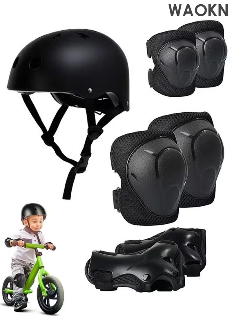 WAOKN Kids Bike Helmet ,Set Skateboard Knee Pads Kids Helmet ,Elbow Pads Wrist Guards Adjustable for 2~8yrs Girl Boy Kids Protective GearHelmet protection seven piece set, hand protection, elbow protection, knee protection, Set for Sport Cycling Bike Roller Skating Scooter. - Image 1